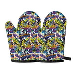 Graffiti Text Pattern Print Oven Mitts