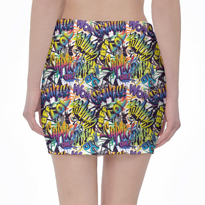 Graffiti Text Pattern Print Pencil Mini Skirt