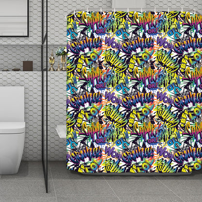 Graffiti Text Pattern Print Polyester Shower Curtain