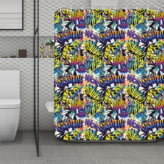 Graffiti Text Pattern Print Polyester Shower Curtain