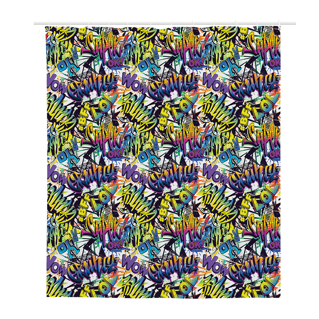 Graffiti Text Pattern Print Polyester Shower Curtain
