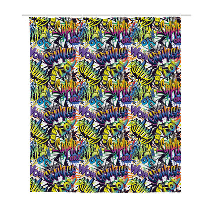 Graffiti Text Pattern Print Polyester Shower Curtain