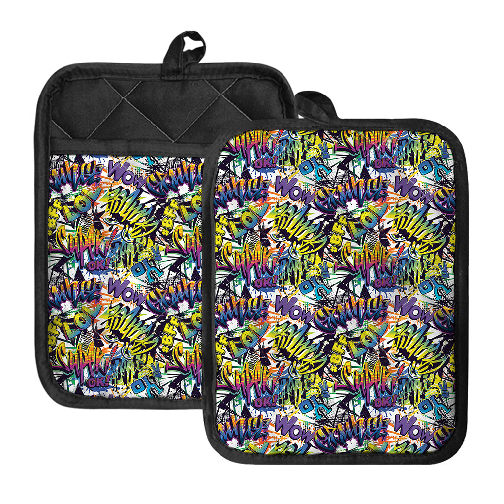 Graffiti Text Pattern Print Pot Holders With Pocket