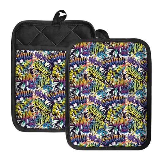 Graffiti Text Pattern Print Pot Holders With Pocket