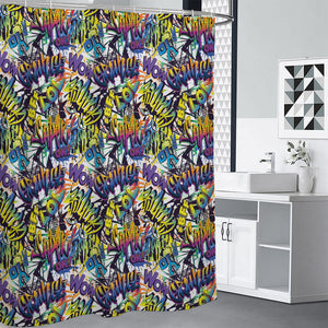 Graffiti Text Pattern Print Premium Shower Curtain