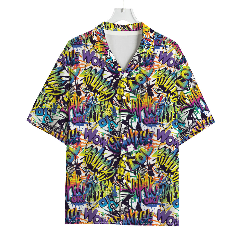 Graffiti Text Pattern Print Rayon Hawaiian Shirt