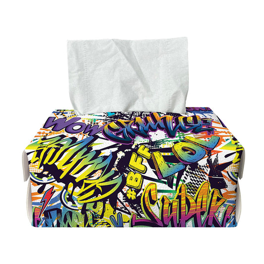 Graffiti Text Pattern Print Rectangle Tissue Box Cover