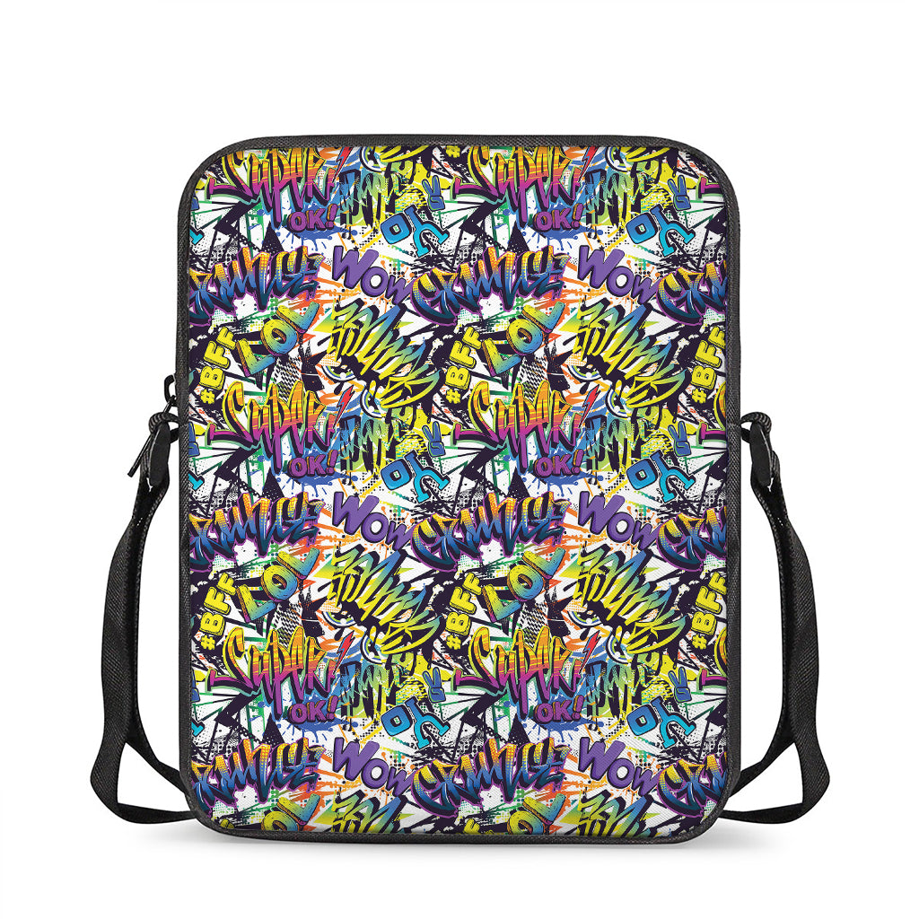 Graffiti Text Pattern Print Rectangular Crossbody Bag