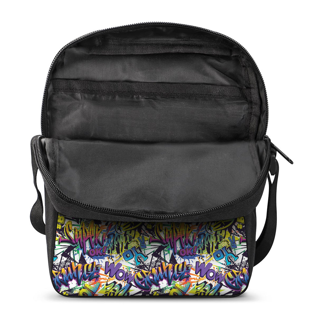 Graffiti Text Pattern Print Rectangular Crossbody Bag