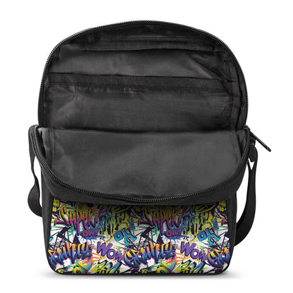 Graffiti Text Pattern Print Rectangular Crossbody Bag
