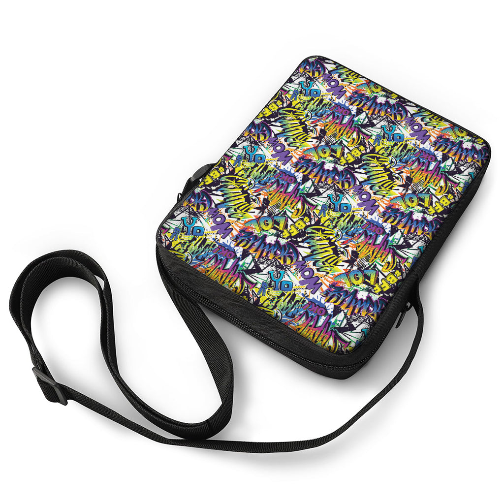 Graffiti Text Pattern Print Rectangular Crossbody Bag