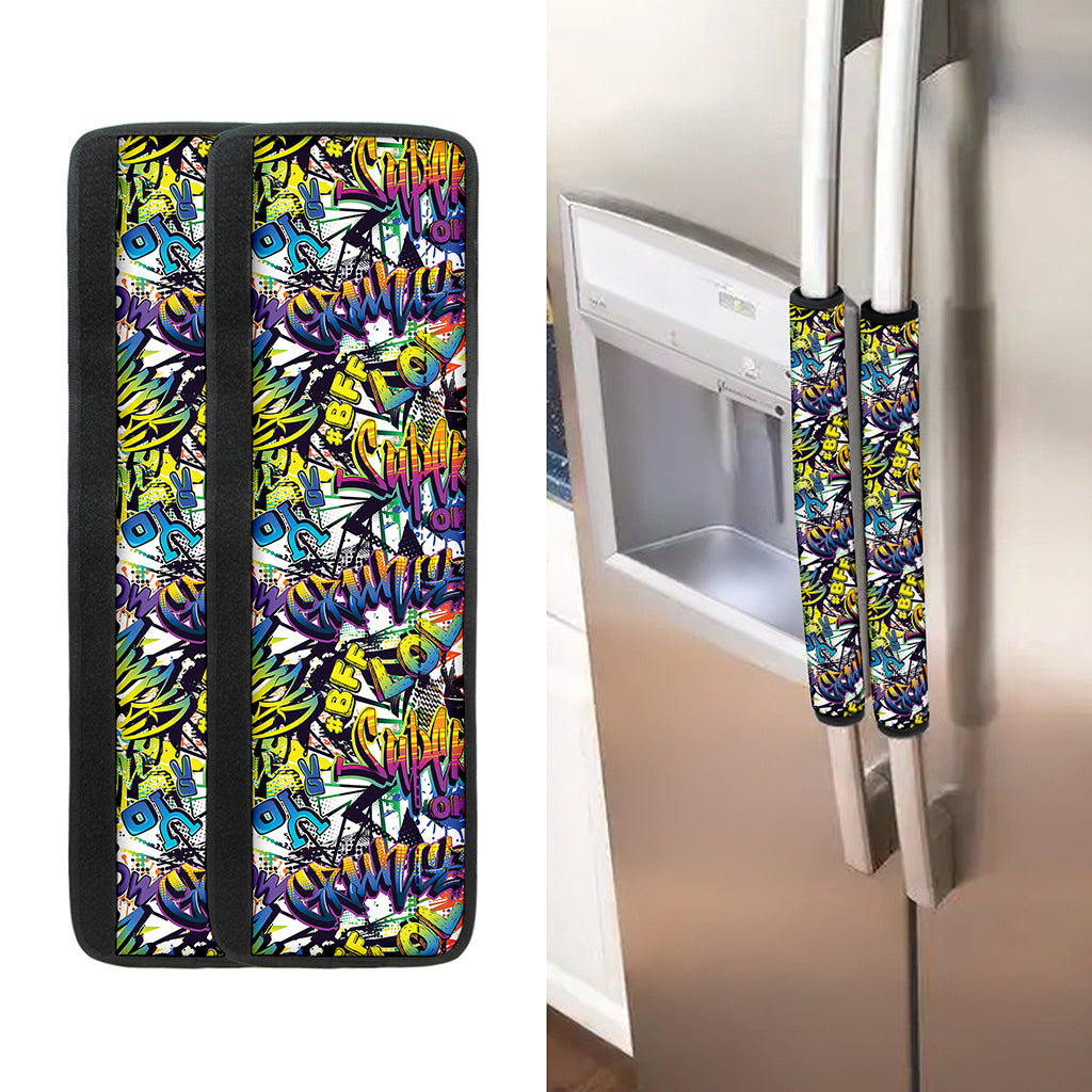 Graffiti Text Pattern Print Refrigerator Handle Covers
