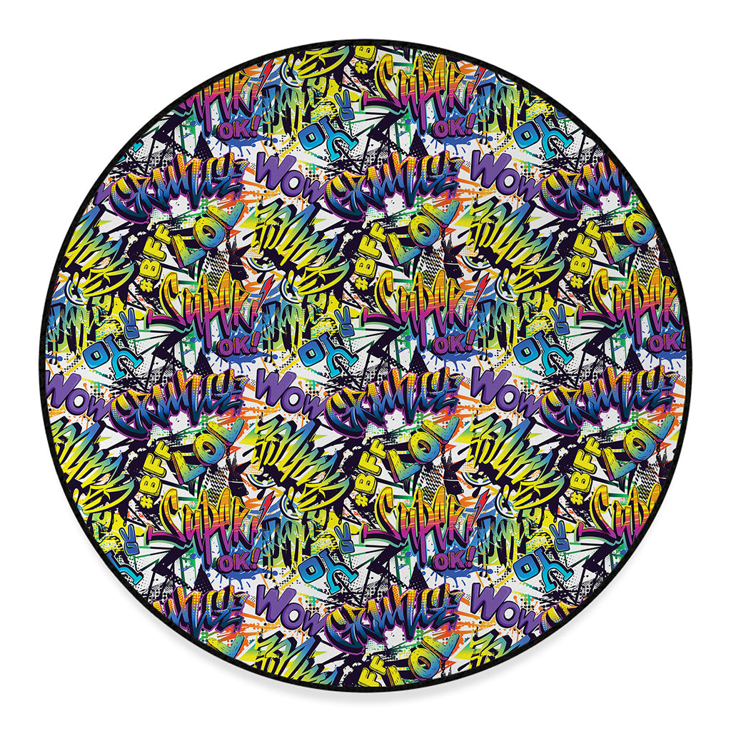 Graffiti Text Pattern Print Round Floor Mat