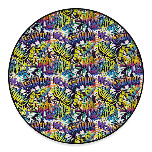 Graffiti Text Pattern Print Round Floor Mat