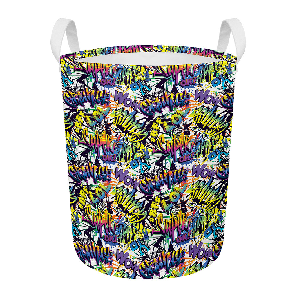 Graffiti Text Pattern Print Round Laundry Basket