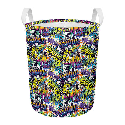 Graffiti Text Pattern Print Round Laundry Basket
