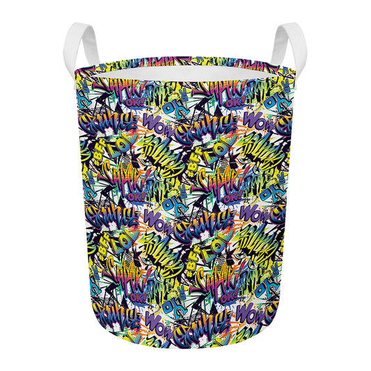 Graffiti Text Pattern Print Round Laundry Basket