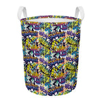 Graffiti Text Pattern Print Round Laundry Basket