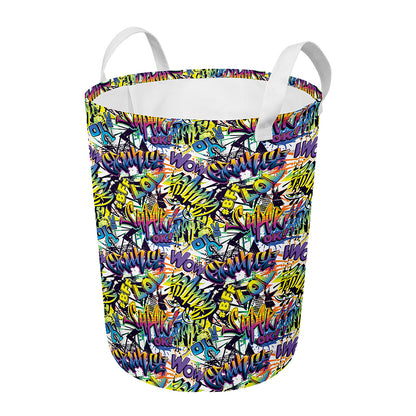 Graffiti Text Pattern Print Round Laundry Basket