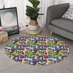 Graffiti Text Pattern Print Round Rug