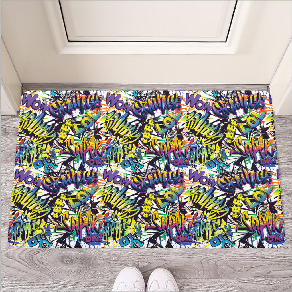 Graffiti Text Pattern Print Rubber Doormat