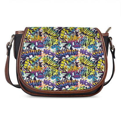 Graffiti Text Pattern Print Saddle Bag