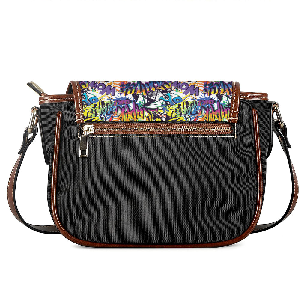 Graffiti Text Pattern Print Saddle Bag