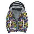 Graffiti Text Pattern Print Sherpa Lined Zip Up Hoodie