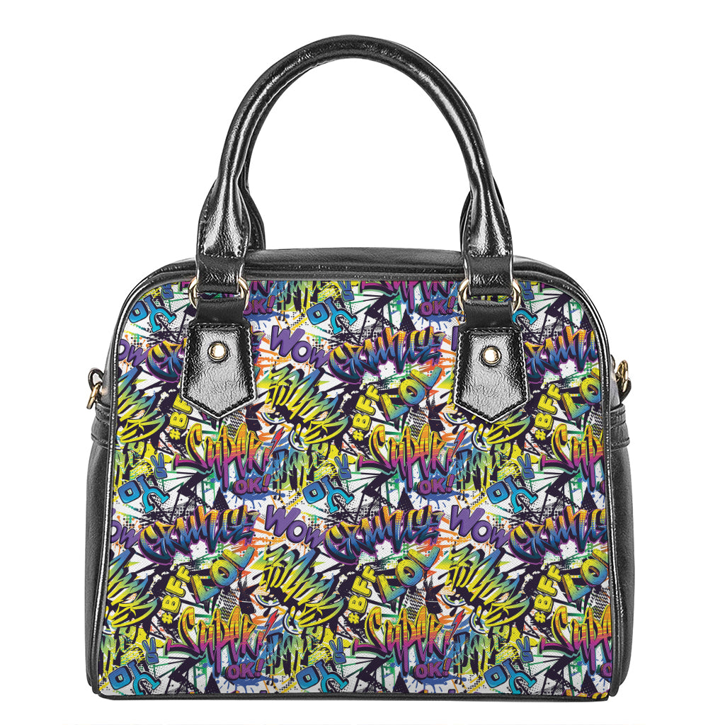 Graffiti Text Pattern Print Shoulder Handbag