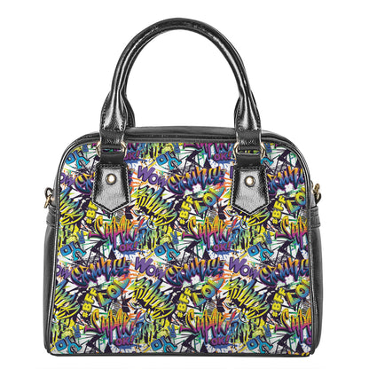 Graffiti Text Pattern Print Shoulder Handbag