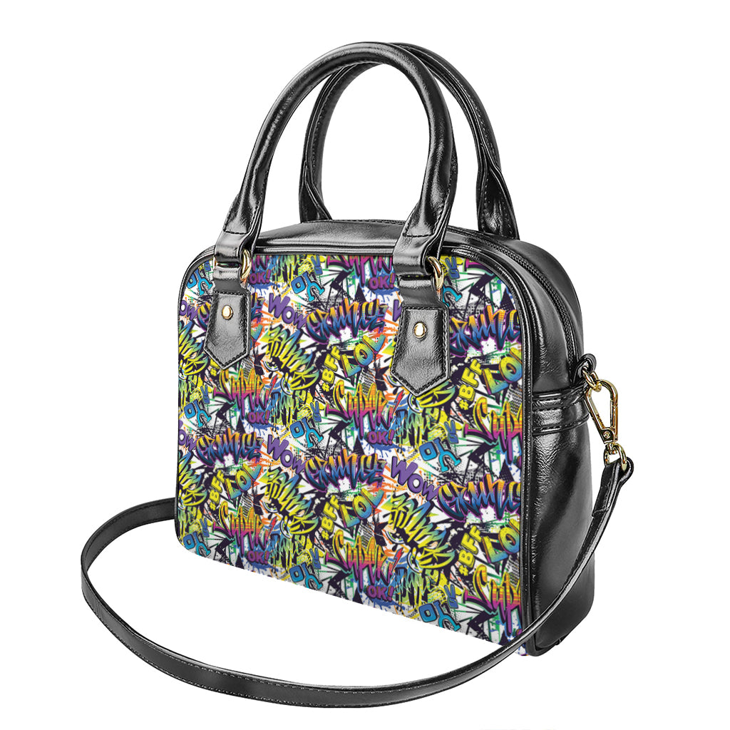 Graffiti Text Pattern Print Shoulder Handbag
