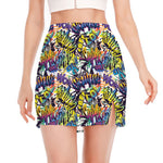 Graffiti Text Pattern Print Side Slit Mini Skirt