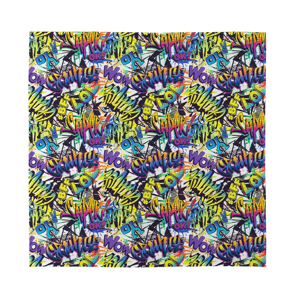 Graffiti Text Pattern Print Silk Bandana