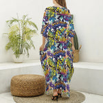 Graffiti Text Pattern Print Silk V-Neck Kaftan Dress