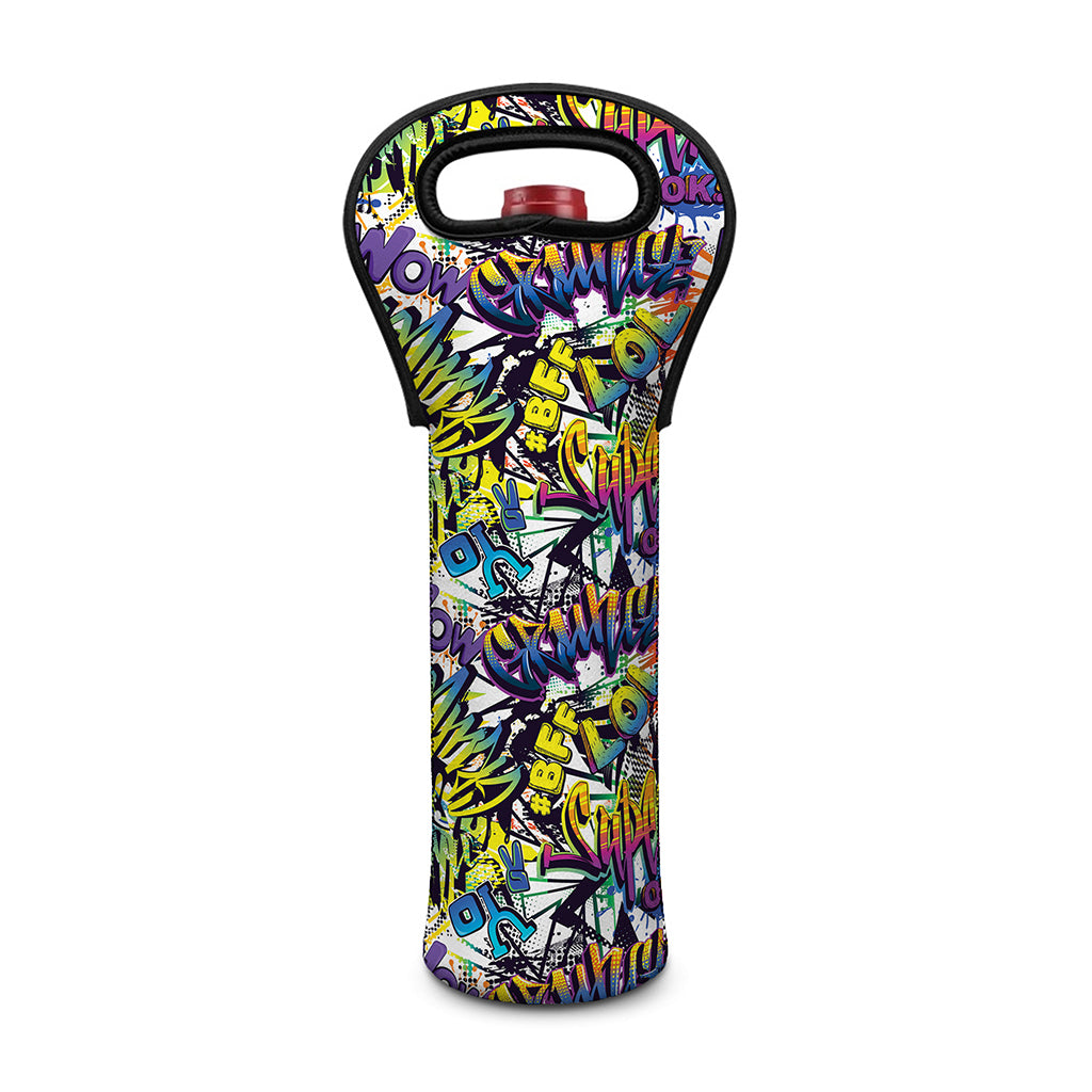 Graffiti Text Pattern Print Single Neoprene Wine Tote