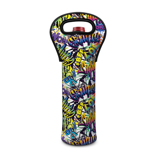 Graffiti Text Pattern Print Single Neoprene Wine Tote