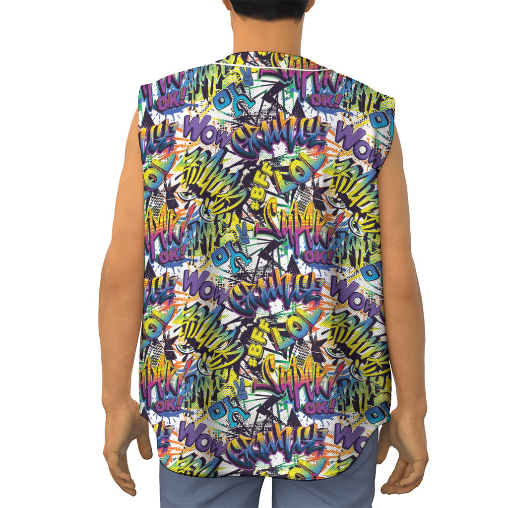 Graffiti Text Pattern Print Sleeveless Baseball Jersey