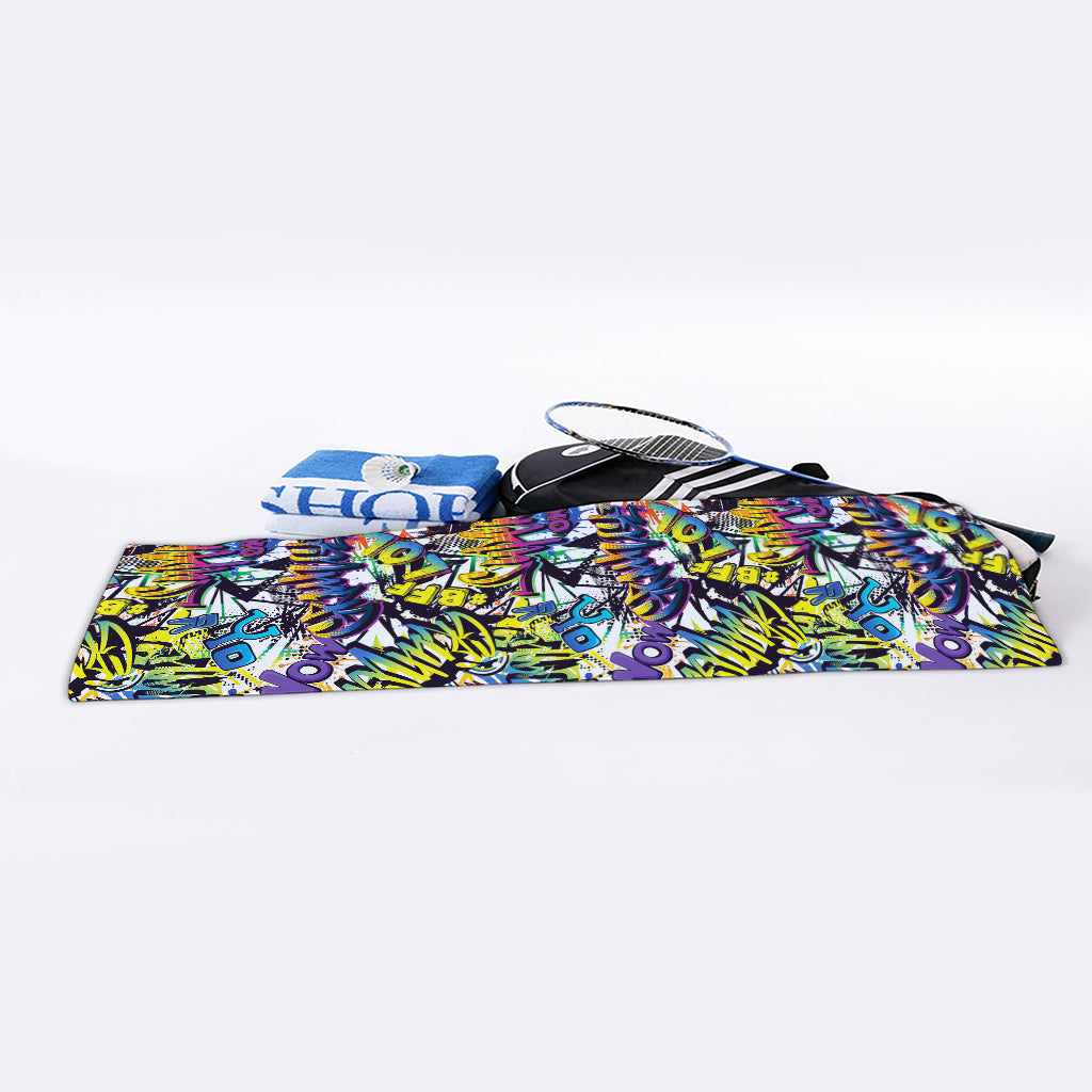Graffiti Text Pattern Print Sports Towel