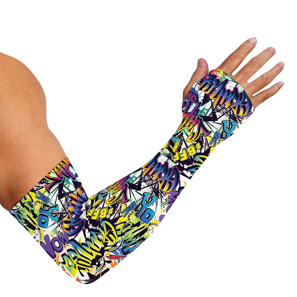 Graffiti Text Pattern Print Sun Protection Arm Sleeves