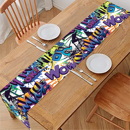 Graffiti Text Pattern Print Table Runner