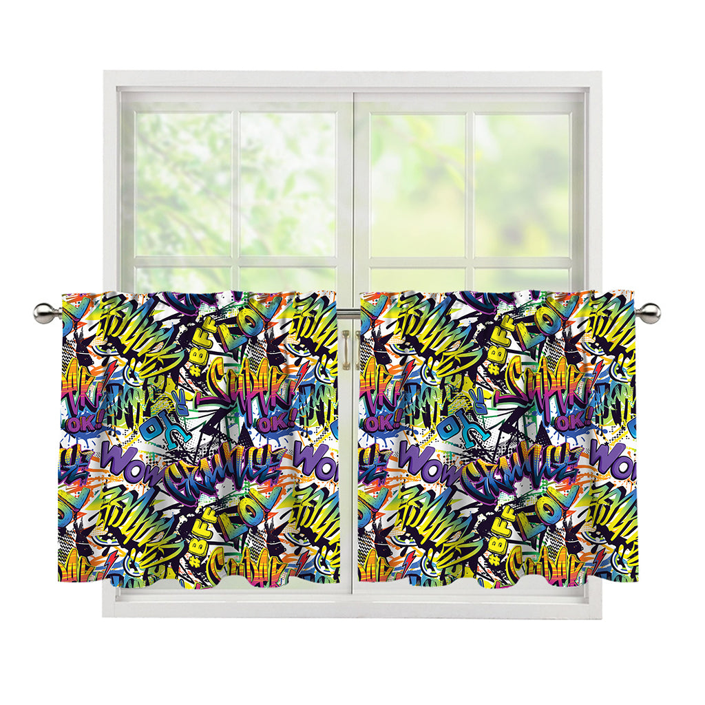 Graffiti Text Pattern Print Tier Curtains