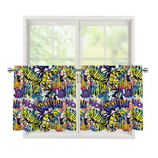 Graffiti Text Pattern Print Tier Curtains
