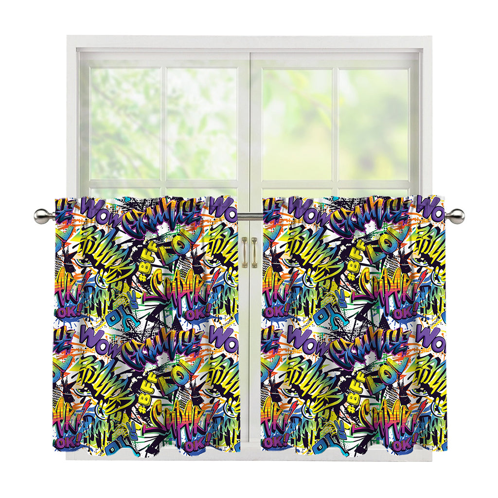 Graffiti Text Pattern Print Tier Curtains