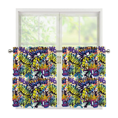 Graffiti Text Pattern Print Tier Curtains