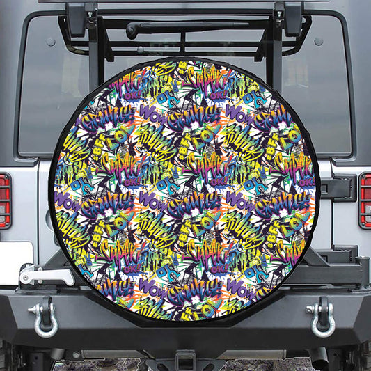 Graffiti Text Pattern Print Tire Cover