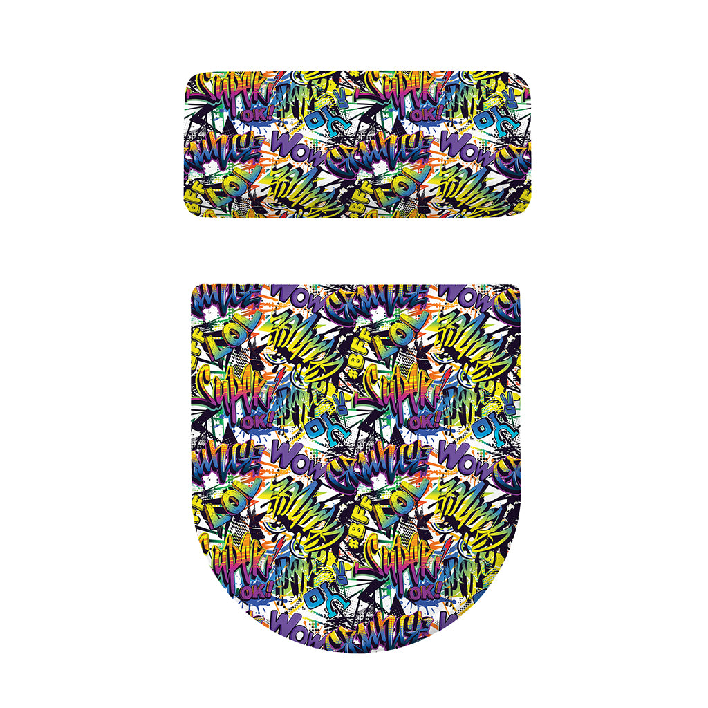 Graffiti Text Pattern Print Toilet Lid And Tank Cover Set
