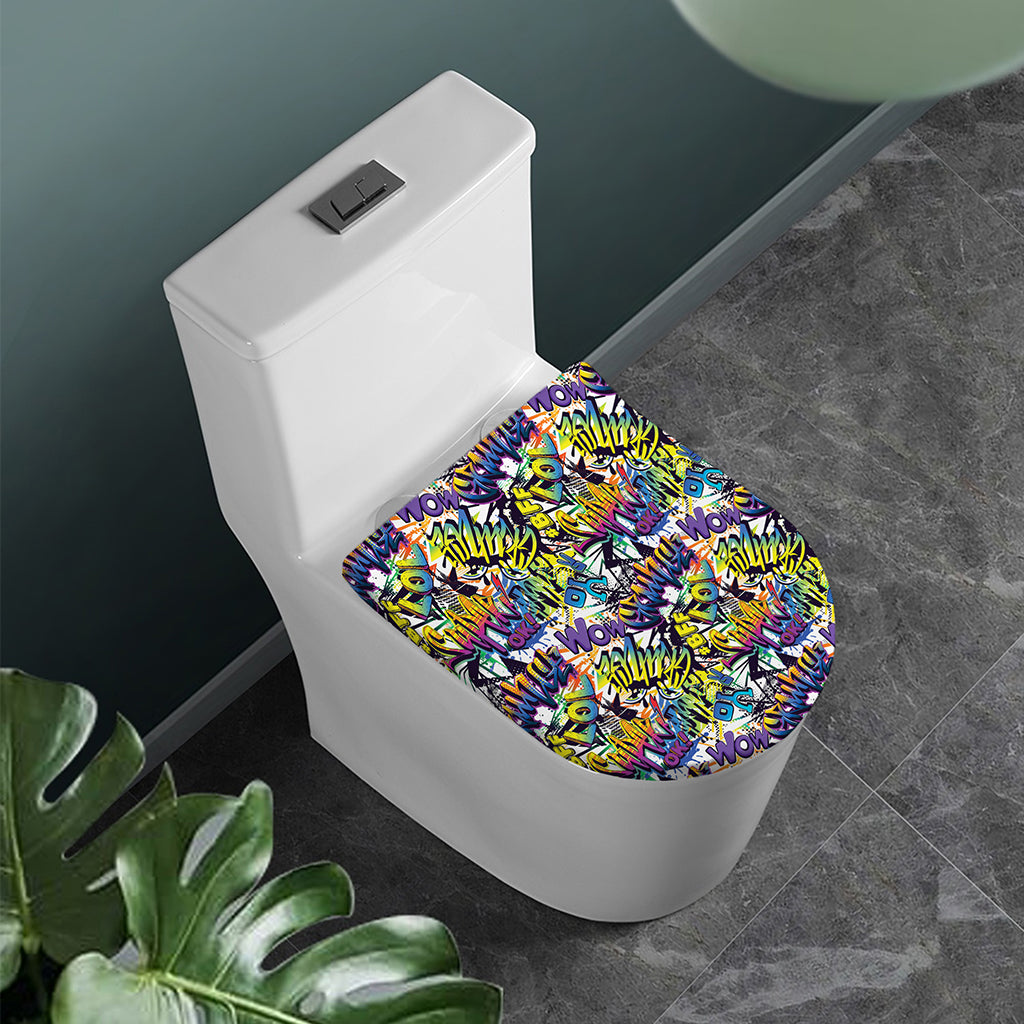 Graffiti Text Pattern Print Toilet Lid Cover
