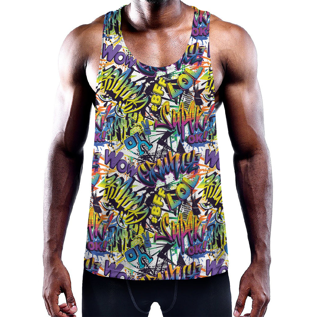 Graffiti Text Pattern Print Training Tank Top