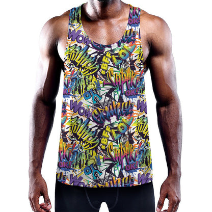 Graffiti Text Pattern Print Training Tank Top