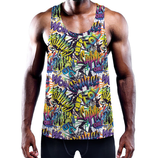 Graffiti Text Pattern Print Training Tank Top